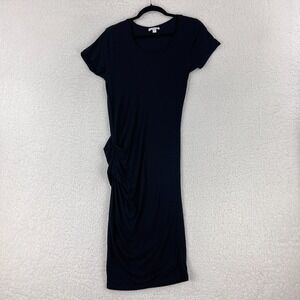 James Perse Basic Black Ruched T-Shirt Dress Womens Short Sleeve Stretch Size‎ S